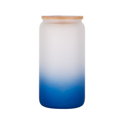 Sublimatie glazen blikken Blanks Frosted 18 oz met bamboe deksel en helder glas stro bier blikken breed mond potje tumbler bekers mokken voor ijs koffie sap soda dranken bier