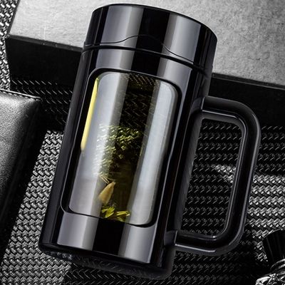 Verscheidene functies Office Business Gift Draagbare glazen waterfles met handvat Glasfles met theestrainer Unieke scheiding van thee ontwerp en functionaliteit