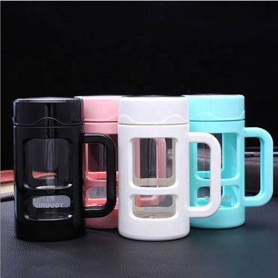 Gepersonaliseerde moderne 16oz 450ml glazen geïsoleerde waterfles thee infuser glazen waterfles met beschermende hoes handvat breed mond grote capaciteit