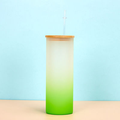 360/480ML 2Pack 16oz glazen waterfles Gradient Frosted Glass Sublimatie waterfles Met bamboe deksels Lichtgewicht Hoge duurzaamheid