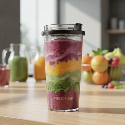 Slide sluiting Plastic tumbler cilinder geschikt voor koude dranken smoothies en sappen in de horeca