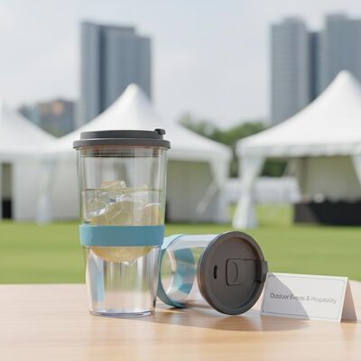 15 Oz kunststof bekercilinder met schuifsluiting, geschikt voor buitenevenementen, conferenties en horeca